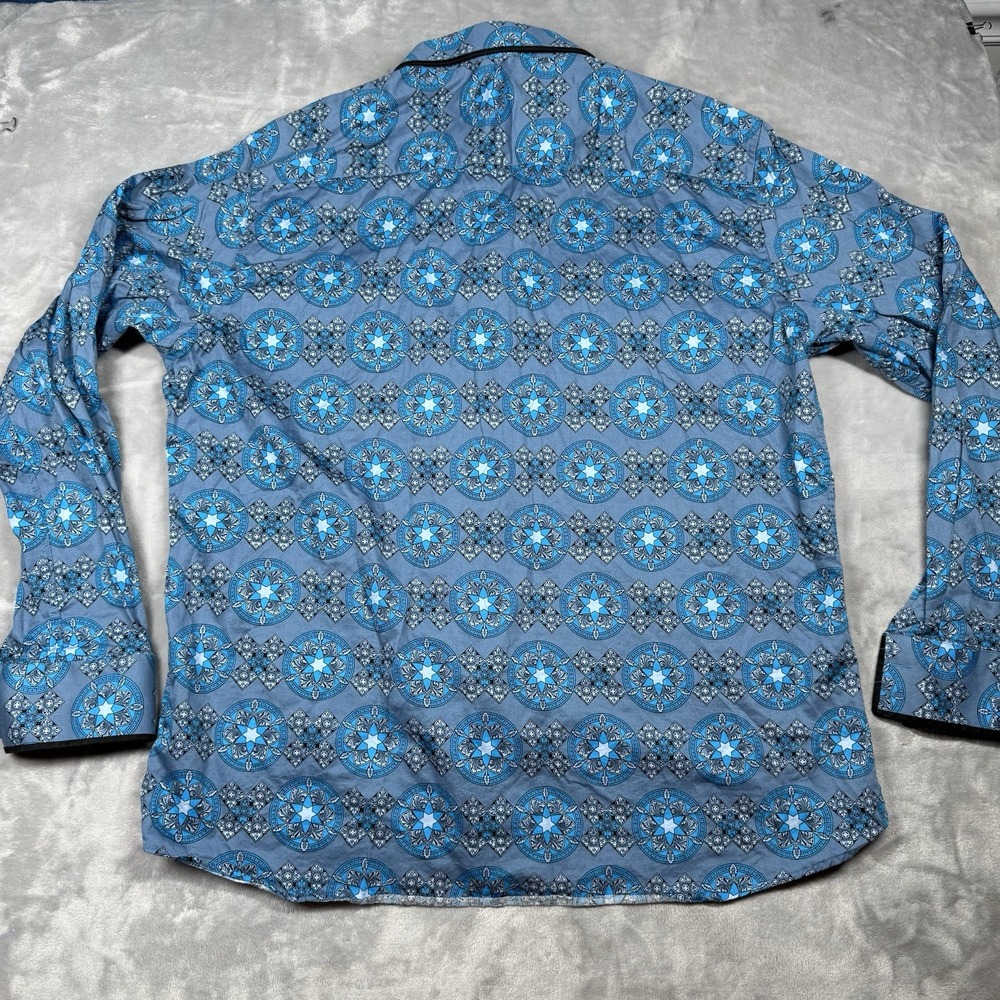 Barabas XXL Button Down Shirt Mens Blue Geometric Medallion Print Long Sleeve - Picture 7 of 8